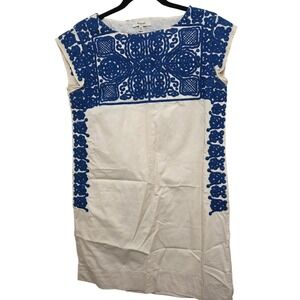 Madewell XS Cream & Blue Embroidered Cap Sleeve Dress Cotton Tunic